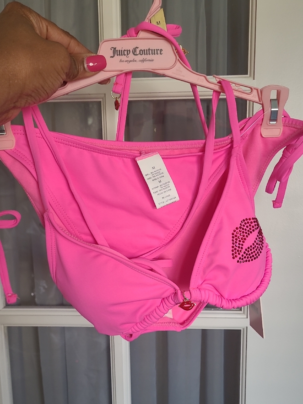 Juicy Couture Neon Pink Rhinestone Lip Bikini Bottoms - Size Medium